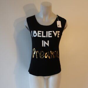 NWT Womens WordsCount "I Believe In Dreams " Black Tank Top M